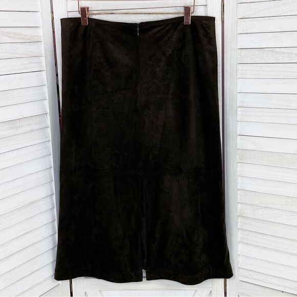 SilkLand Faux Suede Microfiber Appliqué Midi Skirt Brown 12 A Line - Picture 7 of 11